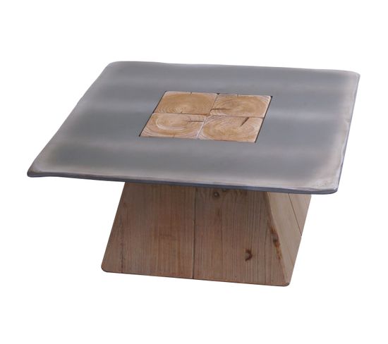 Table Basse Hwc-l76 Bois Massif Industriel Mvg 60x60cm Naturel Avec Aspect Métal