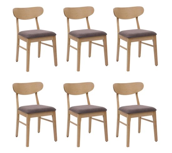 Lot De 6 Chaises De Salle à Manger Hwc-m59 Bois Massif Structure Claire, Taupe