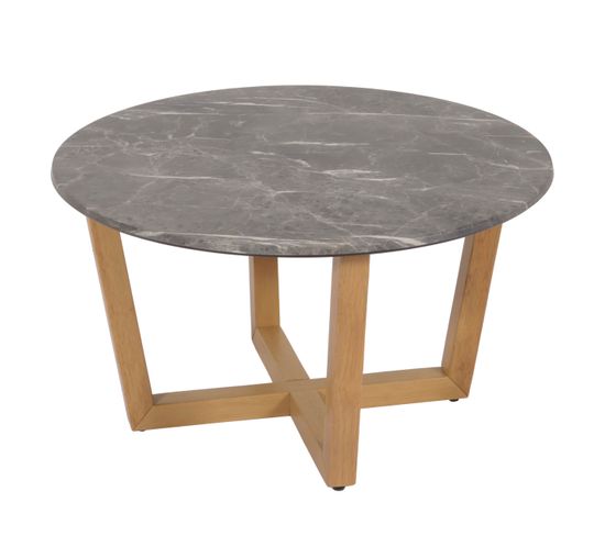 Table Basse Hwc-m61 Ø80cm, Aspect Marbre/pierre, Piétement Clair