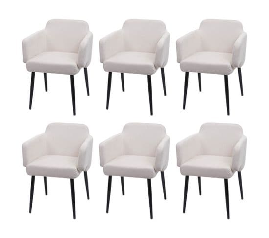 Lot De 6 Chaises De Salle à Manger Hwc-l13 Tissu/textile Métal Crème-blanc