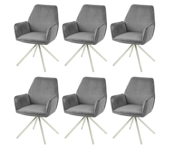 Lot De 6 Chaises De Salle à Manger Hwc-g67 Pivotante Velours Gris Foncé Inox