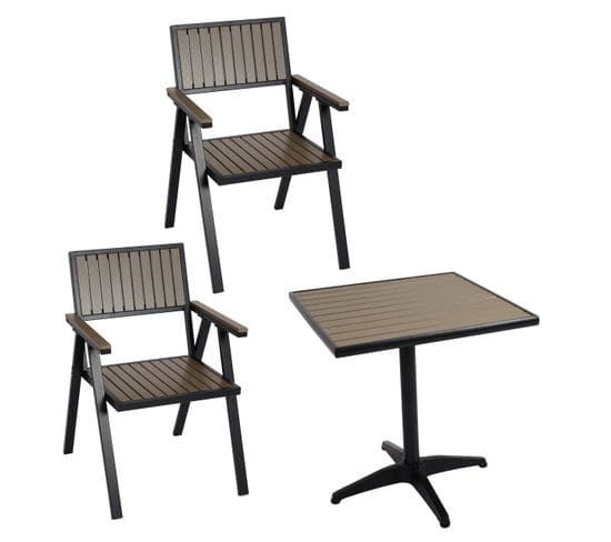 Lot De 2 Chaises De Jardin + Table De Jardin Hwc-j95 Noir Gris