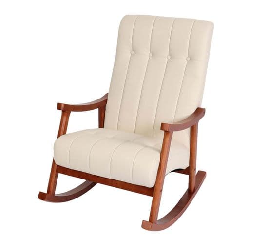 Fauteuil à Bascule Hwc-k10 Similicuir Crème Piétement Aspect Noyer