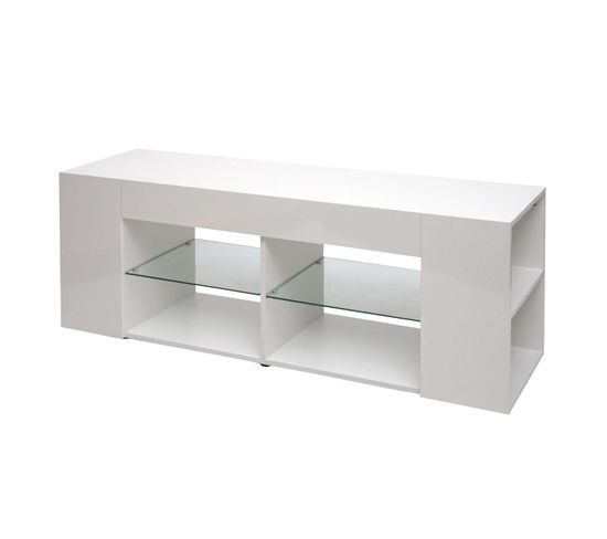 Meuble TV Hwc-l36 50x144x40cm Compartiment De Rangement, Blanc Brillant