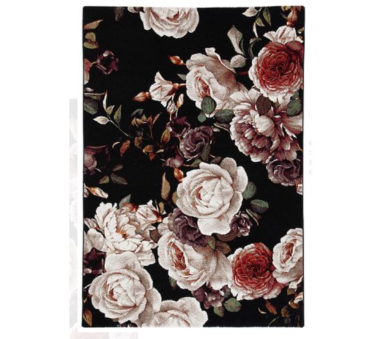 Tapis De Salon Floral En Polypropylène - Noir - 160x230 Cm