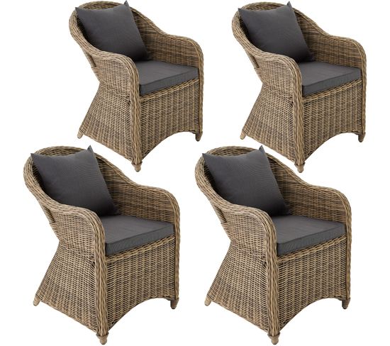 Lot De 4 Fauteuils De Jardin Luxe - Marron Naturel