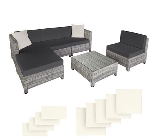 Salon Bas De Jardin Amy 5 Places Rembourrage De 10 De Cm Avec 2 Sets De Housses - Gris Clair