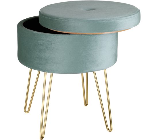 Tabouret Avec Coffre De Rangement Aspect Velours Transformable Ava - Turquoise