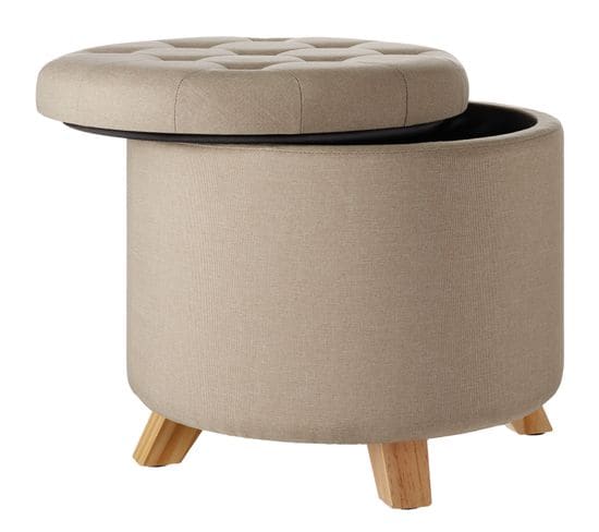 Tabouret Avec Coffre De Rangement Aspect Lin Suna Capitonné - Sable