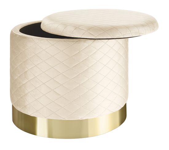 Pouf Coffre De Rangement Aspect Velours Coco Matelassé - Crème