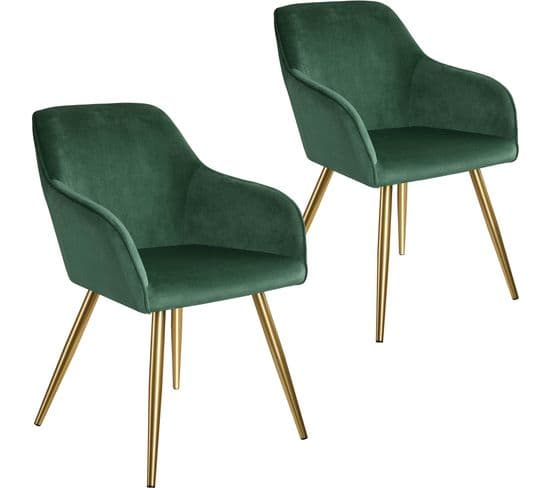 2 Chaises Marilyn Effet Velours Style Scandinave - Vert Foncé/or