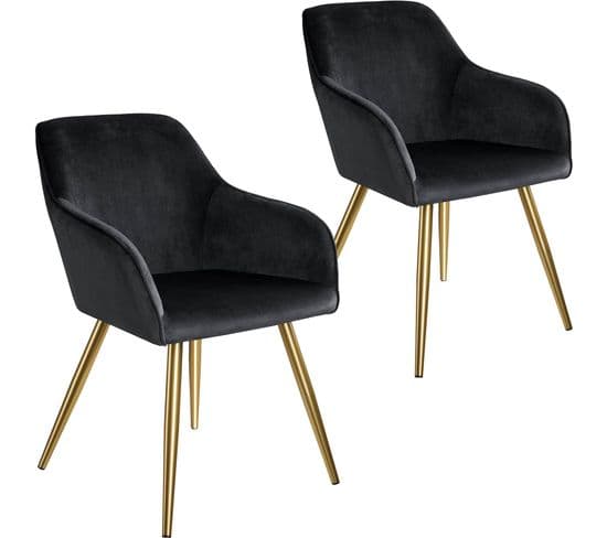 2 Chaises Marilyn Effet Velours Style Scandinave - Noir/or