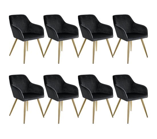 8 Chaises Marilyn Effet Velours Style Scandinave - Noir/or