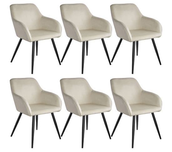 6 Chaises Marilyn Design En Velours Style Scandinave - Crème/noir