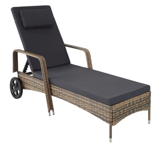 Bain De Soleil Aluminium Cassis 6 Positions Avec Roulettes - Marron Naturel