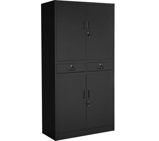 Armoire Métallique De Classement Cosmo Avec 2 Tiroirs 40 X 80 X 180 Cm - Noir/noir