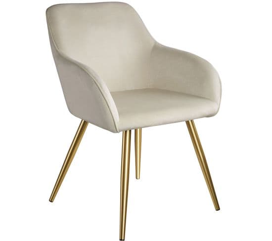 Chaise Marilyn Effet Velours Style Scandinave - Crème/or