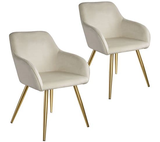 2 Chaises Marilyn Effet Velours Style Scandinave - Crème/or