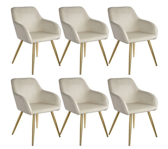 6 Chaises Marilyn Effet Velours Style Scandinave - Crème/or