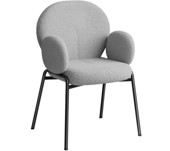 Chaise Rembourrée Scandi, Tissu Bouclette - Gris Clair