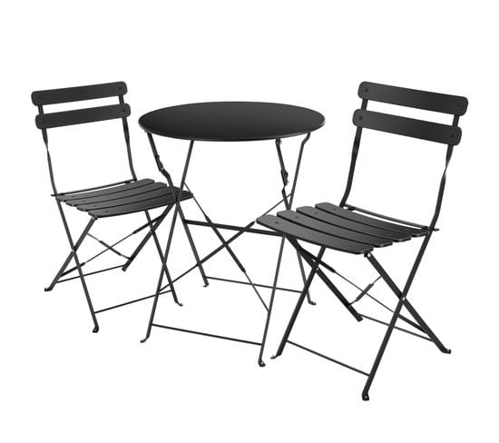 Ensemble Table Et Chaises Bistrot Frieda, Pliable Pour 2 Personnes - Noir