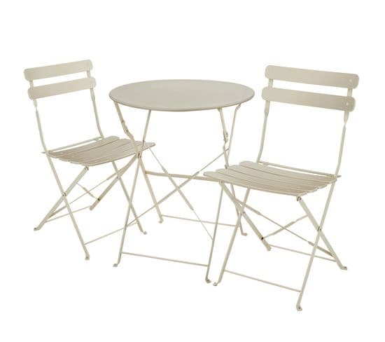 Ensemble Table Et Chaises Bistrot Frieda, Pliable Pour 2 Personnes - Crème