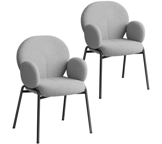 Lot De 2 Chaises Rembourrées Scandi, Tissu Bouclette - Gris Clair