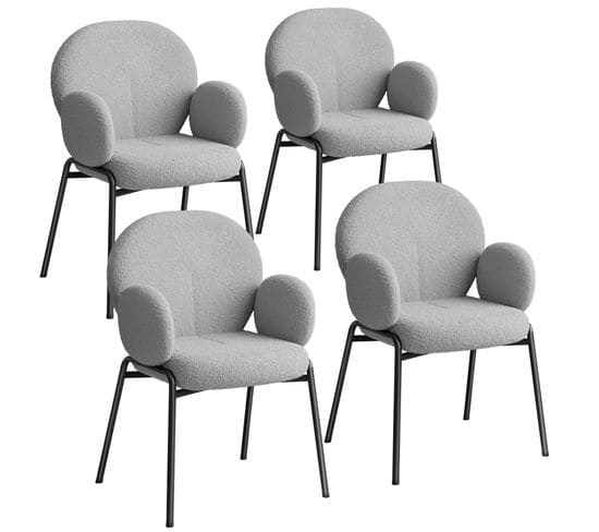 Lot De 4 Chaises Rembourrées Scandi, Tissu Bouclette - Gris Clair