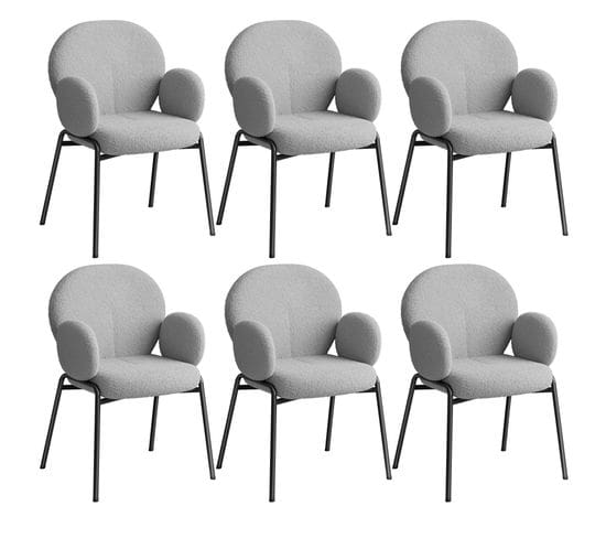 Lot De 6 Chaises Rembourrées Scandi, Tissu Bouclette - Gris Clair