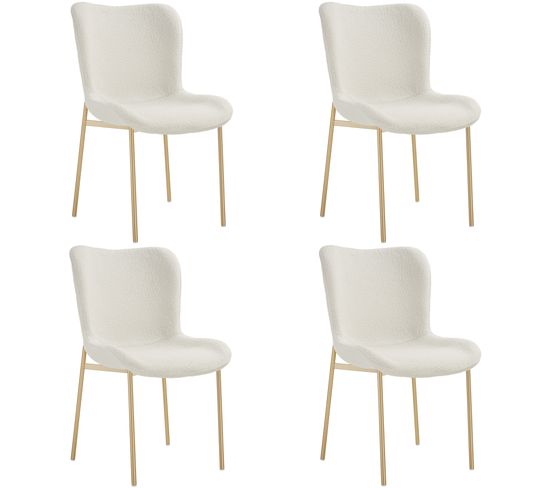 Lot de 4 Chaises Rembourrées Tessa - Bouclette Blanc/doré