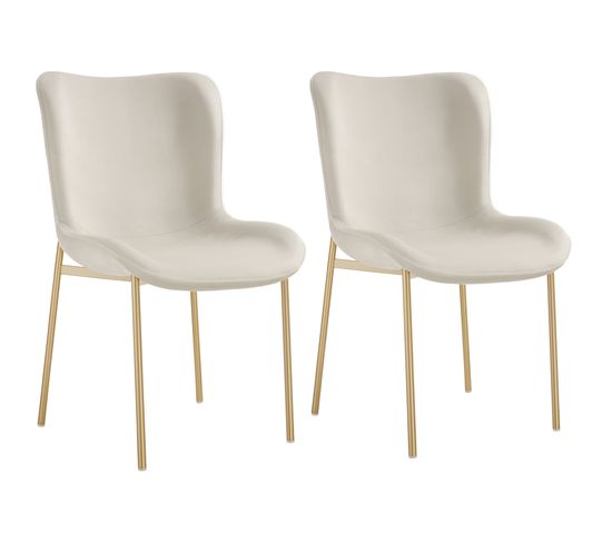 Lot de 2 Chaises Rembourrées Tessa - Velours Beige/doré