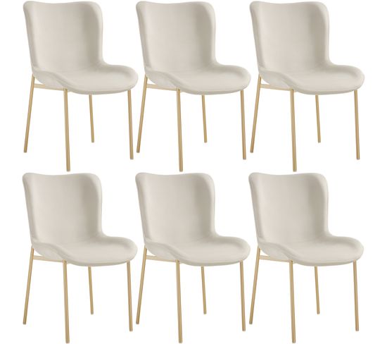 Lot de 6 Chaises Rembourrées Tessa - Velours Beige/doré