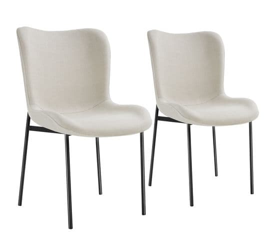 Lot de 2 Chaises Rembourrées Tessa - Tissu Blanc Cassé/noir