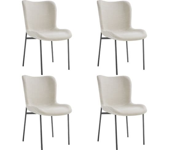 Lot de 4 Chaises Rembourrées Tessa - Tissu Blanc Cassé/noir