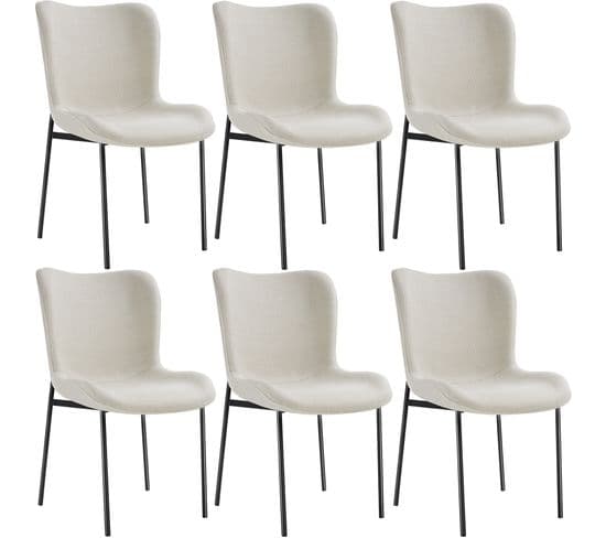 Lot de 6 Chaises Rembourrées Tessa - Tissu Blanc Cassé/noir