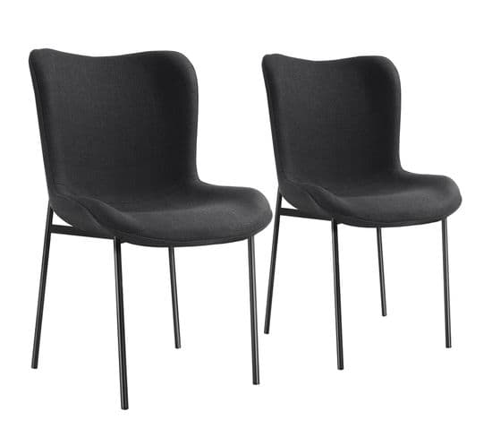 Lot de 2 Chaises Rembourrées Tessa - Tissu Noir/noir