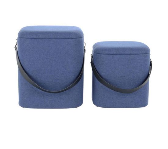 Lot De 2 Poufs Et Coffres De Rangement "arabella" 44cm Bleu Et Noir