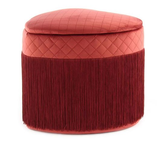 Pouf Et Coffre De Rangement Avec Franges "paola" 48cm Bordeaux