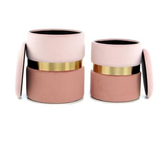 Lot De 2 Poufs Et Coffres De Rangement "zora" 44cm Rose