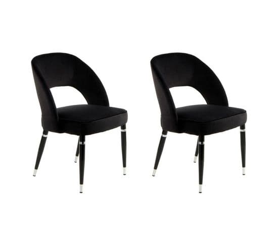 Lot De 2 Chaises En Velours "courtney" 83cm Noir et Argent