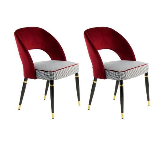 Lot De 2 Chaises En Velours "courtney" 83cm Rouge et Or