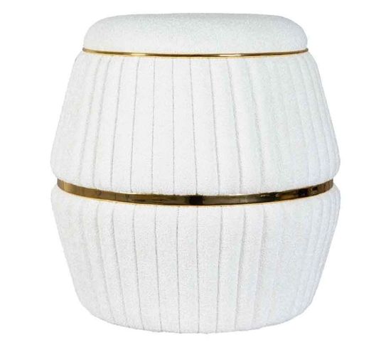 Pouf Matelassé Design "doric" 53cm Blanc et Or