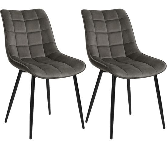 2x Chaises De Salle À Manger Chaise De Cuisine Siège En Velours Pieds En Métal Gris Foncé