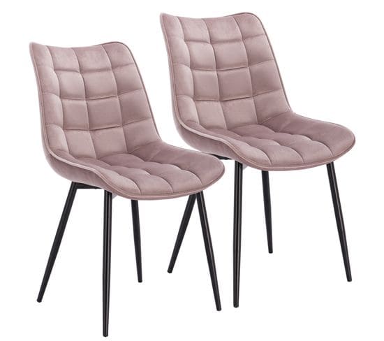 2x Chaises De Salle À Manger Chaise De Cuisine Siège En Velours Pieds En Métal Rose