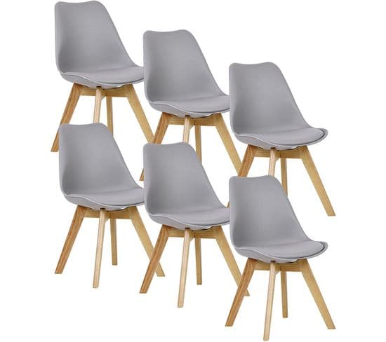 Lot De 6 Chaises De Salle À Manger. Pied En Bois. Assise En Similicuir. Style Nordique. Gris