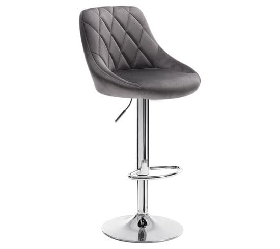 1xtabouret De Bar En Velours Assise-tabourets Réglable-gris Foncé-siège 35 X 38 Cm