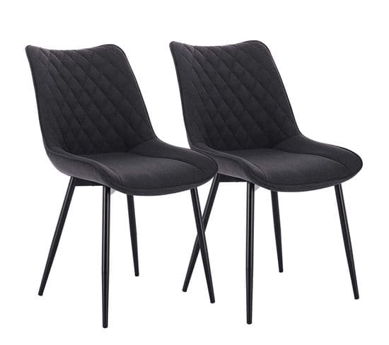 2x chaises De Salle À Manger Siège En Lin Chaises De Cusine Pieds En Métal Gris Foncé