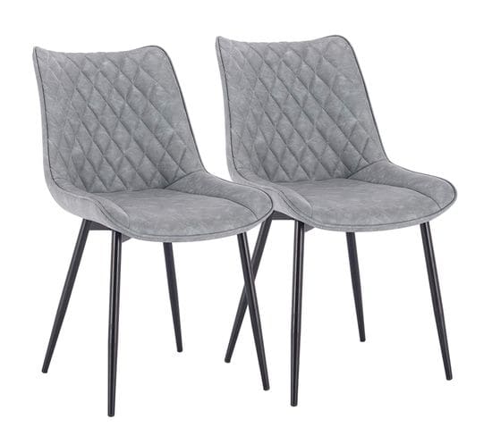 2x Chaises De Salle À Manger En Similicuir - 46x40 5x85 5cm - Pieds En Métal- Gris