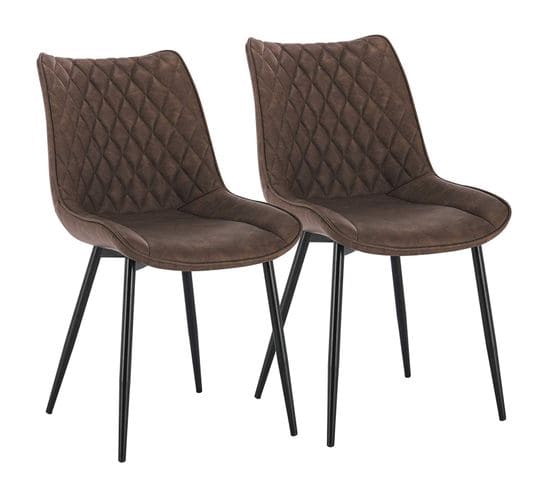 2x Chaises De Salle À Manger En Similicuir - 46x40 5x85 5cm - Pieds En Métal- Brun