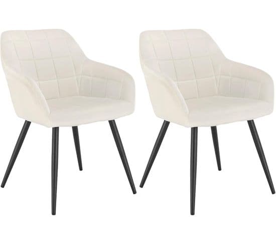 2xchaises De Salle À Manger Siège En Velours Chaise De Cuisine Pieds en Métal Crème Blanc